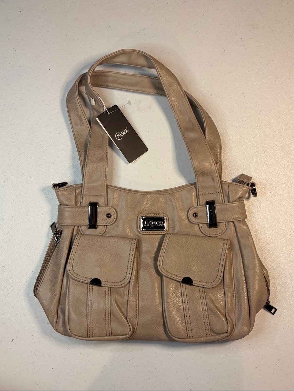 KL928 Women Taupe Vegan‎ Leather Shoulder Bag Crossbody Multi Pocket Handbag NEW